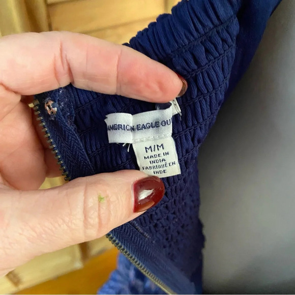 American Eagle Maxi Dress Size M Blue Purple Chevron Lined Smocked Back Party - Picture 10 of 13